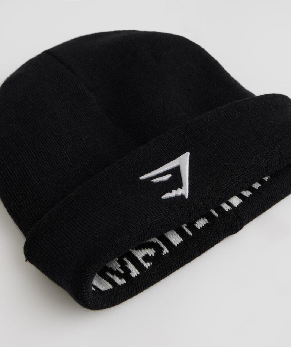 Sombreros Gymshark Reversable Jacquard Beanie Accessories Negras Blancas | CO 4199MQZ